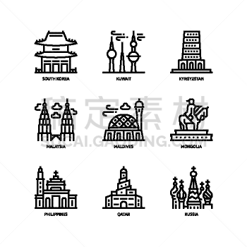 亚洲,著名景点,大城市,国际著名景点,图像,韩国,矢量,马尔代夫,菲律宾,吉尔吉斯斯坦