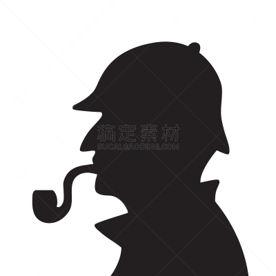 福尔摩斯,侦探,烘焙师,人,白色,黑色,巨大的,剪影,复古