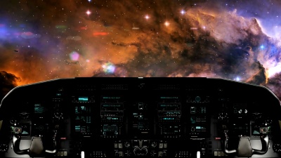 在美丽的银河系中旅行的未来主义宇宙飞船
