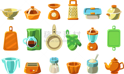 厨房器具,厨房用品商店,烹调用具,银餐具,连指手套,杯,糖罐,食品,收集,烹调