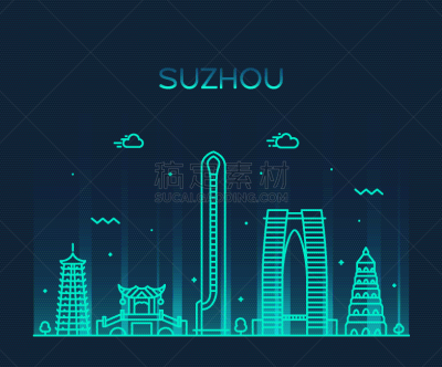 苏州,直的,城市天际线,时尚,江苏省,建筑,湖,城市,剪影