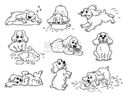 可爱的,狗,绘画插图,宠物,黑白图片,动物主题,背景分离,食品,肖像,简单