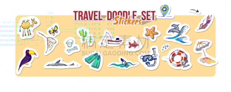 旅途,夏天,乱画,标签,海洋,矢量,山,冒险,度假,旅行