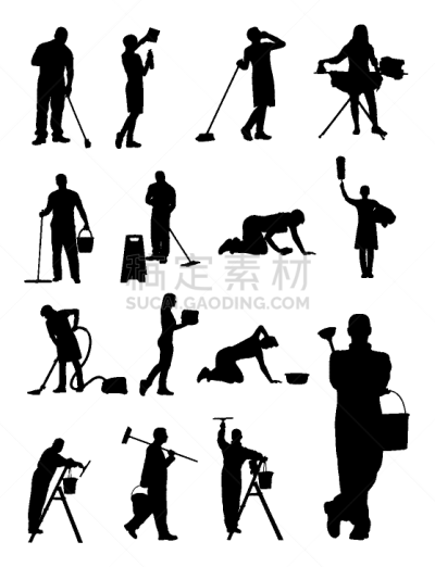 女佣,成年的,家庭妇女,职业,仆人,专业人员,人,男人,女人,剪影