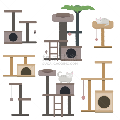 宠物商店,爪,绘画插图,房屋,猫,矢量,塔,分离着色,卷笔刀,白色背景