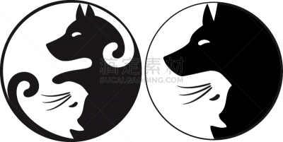 阴阳符,猫,狗,可爱的,白色,宠物,图像,动物,品牌名称,矢量