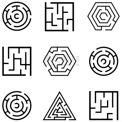 迷宫游戏,图标集,分离着色,商务,几何形状,概念,图像,品牌名称,矢量