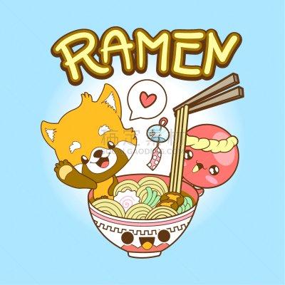可爱的,日本,乱画,面条,小熊猫,章鱼,寿司,天麸罗,香料,吃