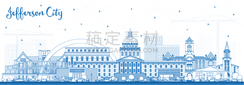 城市天际线,轮廓,密苏里,杰斐逊城,蓝色,旅途,商务,卡比多广场,直的,现代