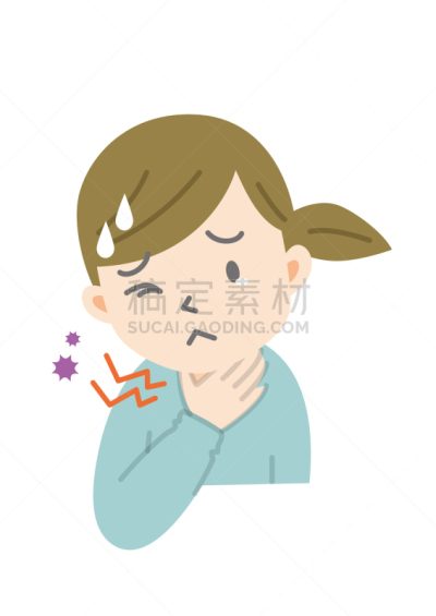 喉咙痛,健康保健,仅日本人,一个人,女人,结核杆菌,病毒,日本人,绘画插图,仅一个女人