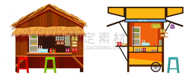 商务,家庭,餐馆,卡通,商店,矢量,时尚,分离着色,街头食品,布置