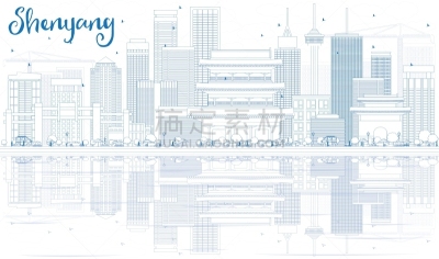 城市天际线,沈阳,蓝色,轮廓,建筑外部,旅途,商务,直的,鸟类