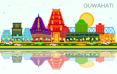 高哈蒂,天空,印度,城市天际线,建筑外部,蓝色,彩色图片,商务,云,现代