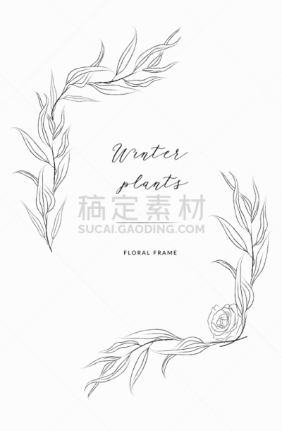 边框,线条画,脆弱,矢量,花环,华丽的,请柬,铅笔,简单,复古风格