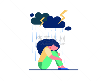 寂寞,青年人,女孩,乌云,在下面,坐,背景分离,环境,云,恐怖
