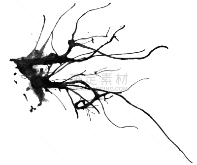 水彩画,秃树,废金属,簇叶从生的,樱桃,植物群,植物,户外,画画,剪影