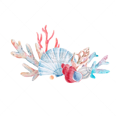 珊瑚,水彩画,鸡尾酒,华丽的,图像,海洋,构图,装饰,复古,绘制