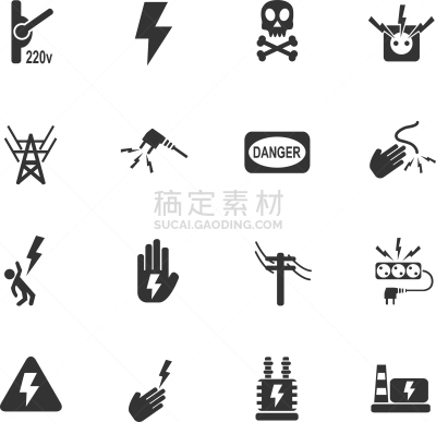 注意高压标志,图标集,插座,简单背景,电力线,莫诺湖,James Watt,发电站,风轮机,闪电