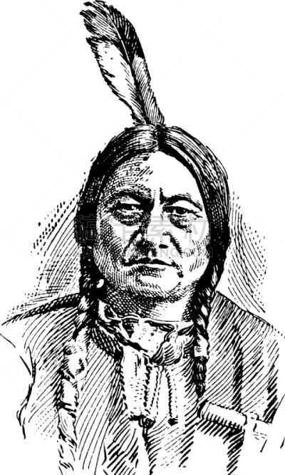 Chief Sitting Bull,白色,矢量,1837,图像,苏印第安人,公牛,雕刻图像,复古,坐