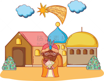 耶稣降生,动画片,传统,家庭,白茄子,拿着,谷仓,Balthazaar