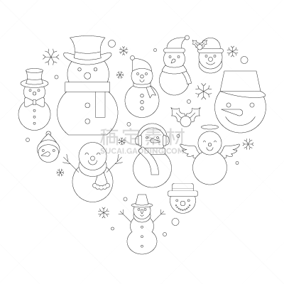 雪人,计算机图标,背景聚焦,可爱的,轮廓,男人,圣诞帽,冬天,干燥食品