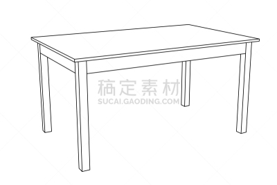 绘画插图,轮廓,桌子,空的,背景分离,简单,现代,木制,办公室,厨房