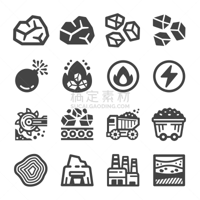 煤,图标集,热,洞,Lignite,采矿业,传送带,植物,矿物质,石头