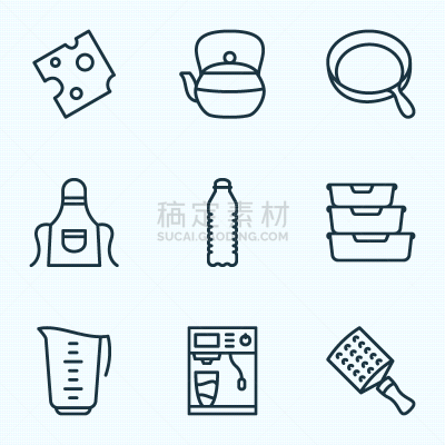 水瓶,饮食,线条,计算机图标,咖啡,杯,食品,布置,烹调,油炸