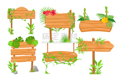 绘画插图,木制,交通标志,矢量,热带雨林,平坦的,平板支撑,背景分离,指示棒,交通