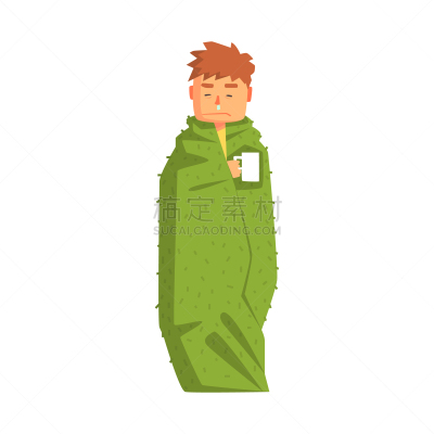 男人,裹毯,热饮,热,健康保健,杯,生病,诉苦