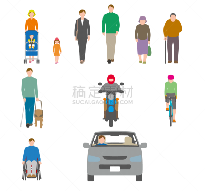 绘画插图,骑自行车,人,正面视角,摄像机拍摄角度,老年男人,仅日本人,汽车,交通,狗