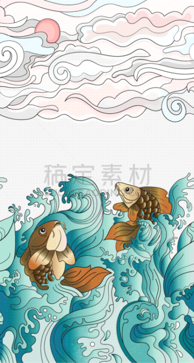 鲤鱼,日本,四方连续纹样,瓦,华丽的,传统,纺织品,野生动物,流动