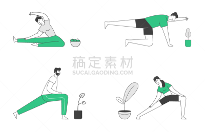 male and female characters sport activities set