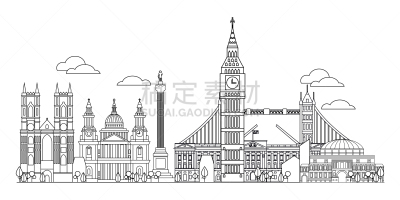 城市天际线,线条画,伦敦,四个物体,商务,商务旅行,英格兰,现代,著名景点