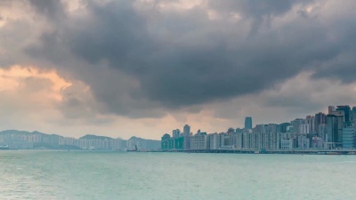  延时摄影 观赏城市天际线香港海港日落