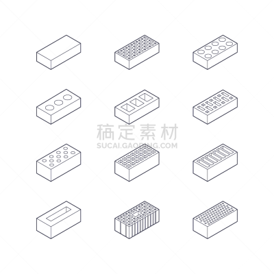 brick isometric icons in line style