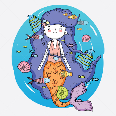 女人,水下,鱼类,美人鱼,贝壳,可爱的,自然美,头发,发型,虚构