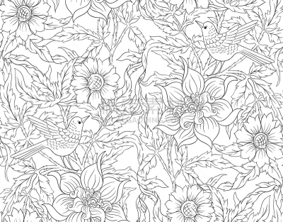 floral seamless pattern background with bird
