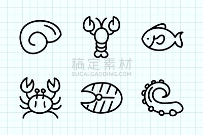 画画,乱画,海产,触须,线条,螃蟹,泰国,墨鱼,三文鱼,动物