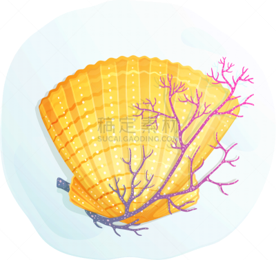 热带气候,贝壳,珊瑚,矢量,菊石,动物手,水彩画,高雅,设计,构图