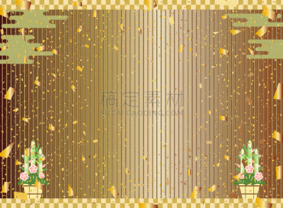 新年前夕,绘画插图,运动茄克,新年,门松,五彩纸屑,金叶,图像,传统节日,无人