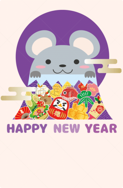 贺卡,新年前夕,鼠,圣伯纳犬,镜饼,可爱的,云,梅子,米表,松树