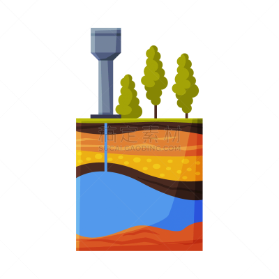 绘画插图,设备用品,水,矢量,水塔,泉,白色背景,扁平化设计,顺序,自然