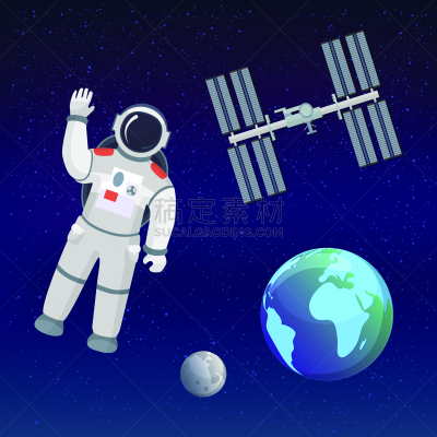 空间站,太空服,宇航员,绘画插图,太空,矢量,星星,太空旅游,布置