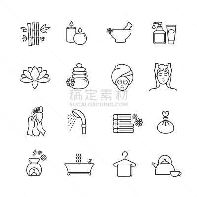 spa美容,计算机图标,化妆用品,成年的,按摩师,人,女人,轮廓,成一排,简单