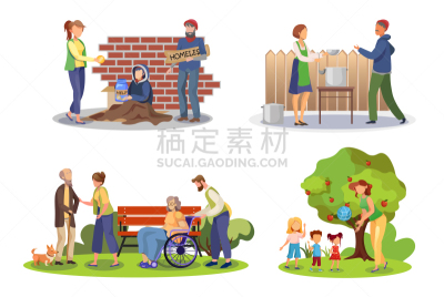 绘画插图,平坦的,志愿者,慈善义演,健康保健工作人员,健康保健,传单,社会工作者,食品,环境