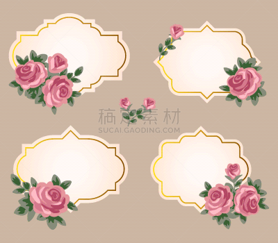set frames with roses in retro style