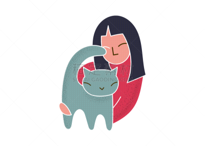 女人,拿着,卡通,猫,矢量,简单,可爱的,两个物体,背景分离,灰色