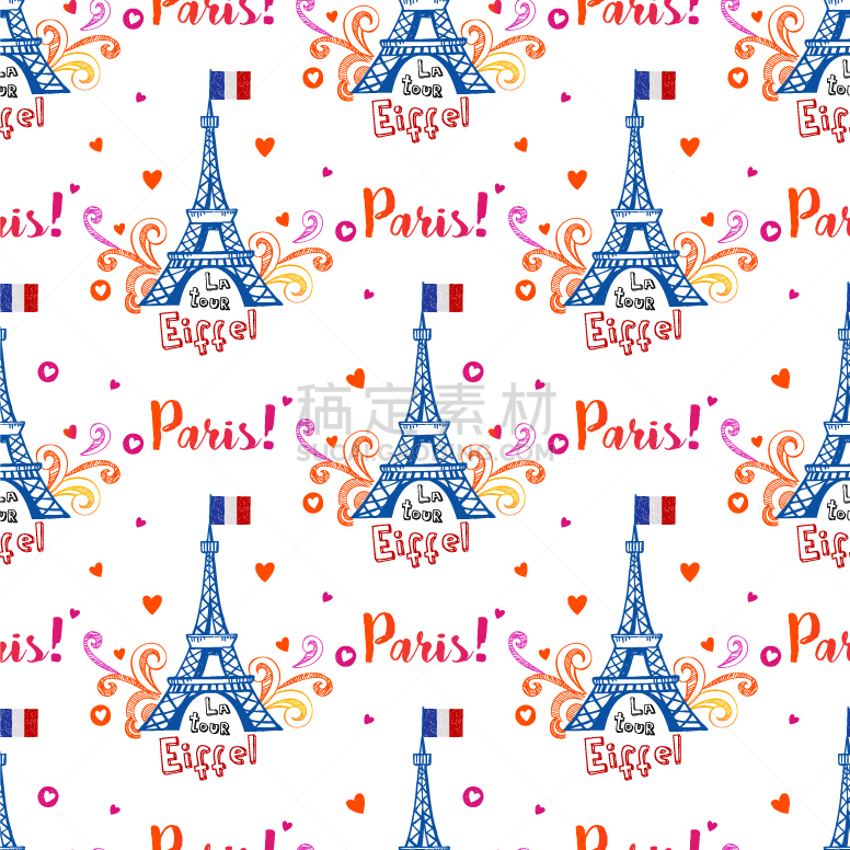 seamless pattern with eiffel tower and ornaments