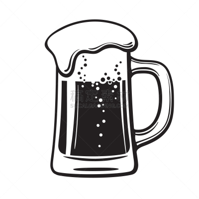 马克杯,啤酒瓶,玻璃杯,分离着色,轮廓,白色,饮料,含酒精饮料,大麦,绘制